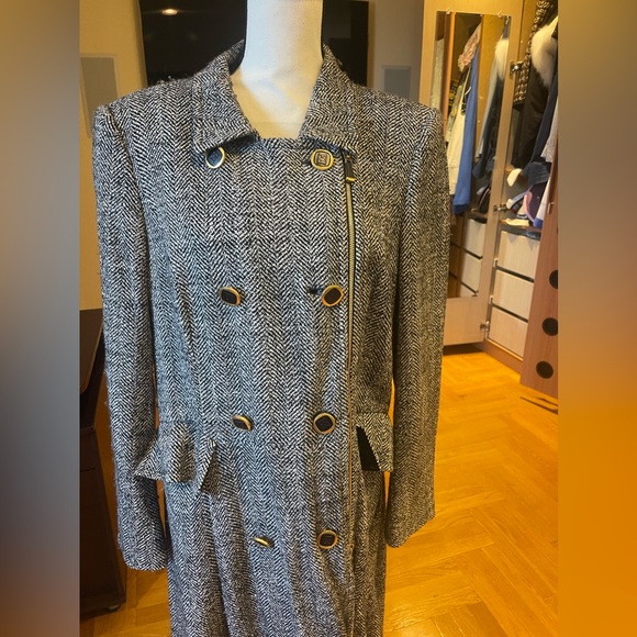 Escada trench maxi long double breasted wool tweed coat Sz 40 USA 12-14 - Picture 4 of 15